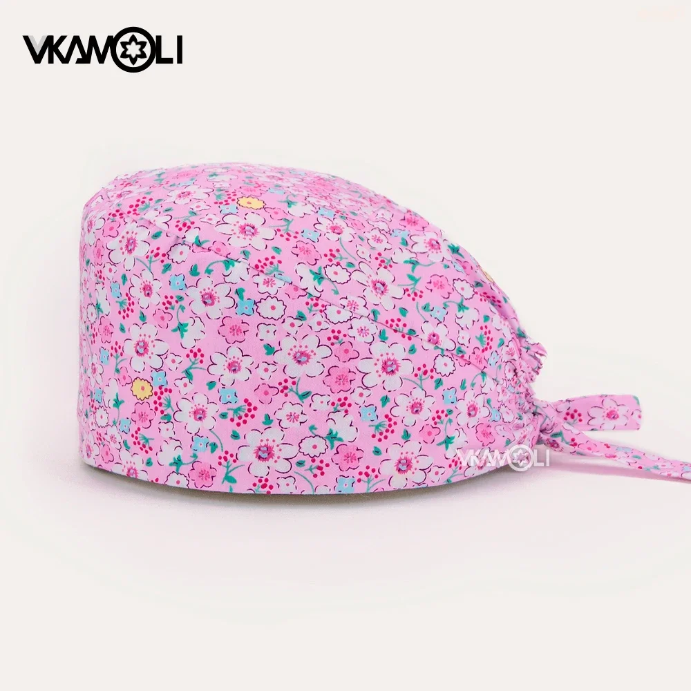 Vkamoli-Gorra de algodón puro para mujer, gorro suave con estampado de enfermera, absorbente del sudor, toalla quirúrgica, antisuciedad, serie roja