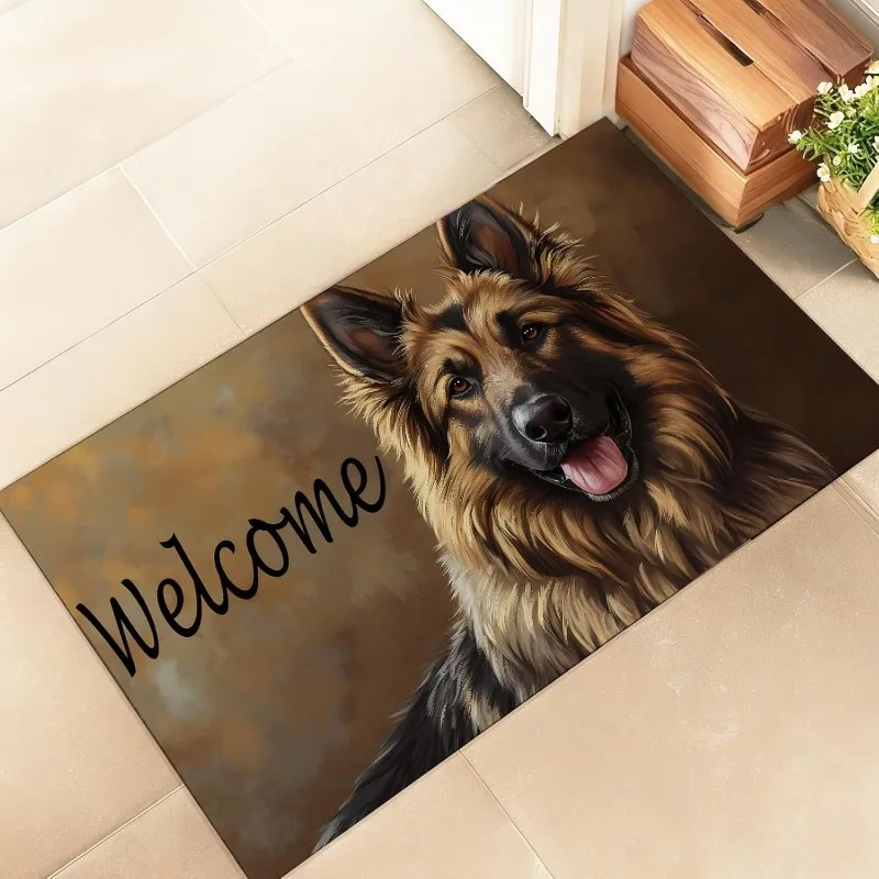 Deutscher Schäferhund Willkommen Fußmatte Haustier Porträt Hund Muster Eingang Teppich rutschfeste Home Decor Teppich für Flur Eingangsbereich Schlafzimmer