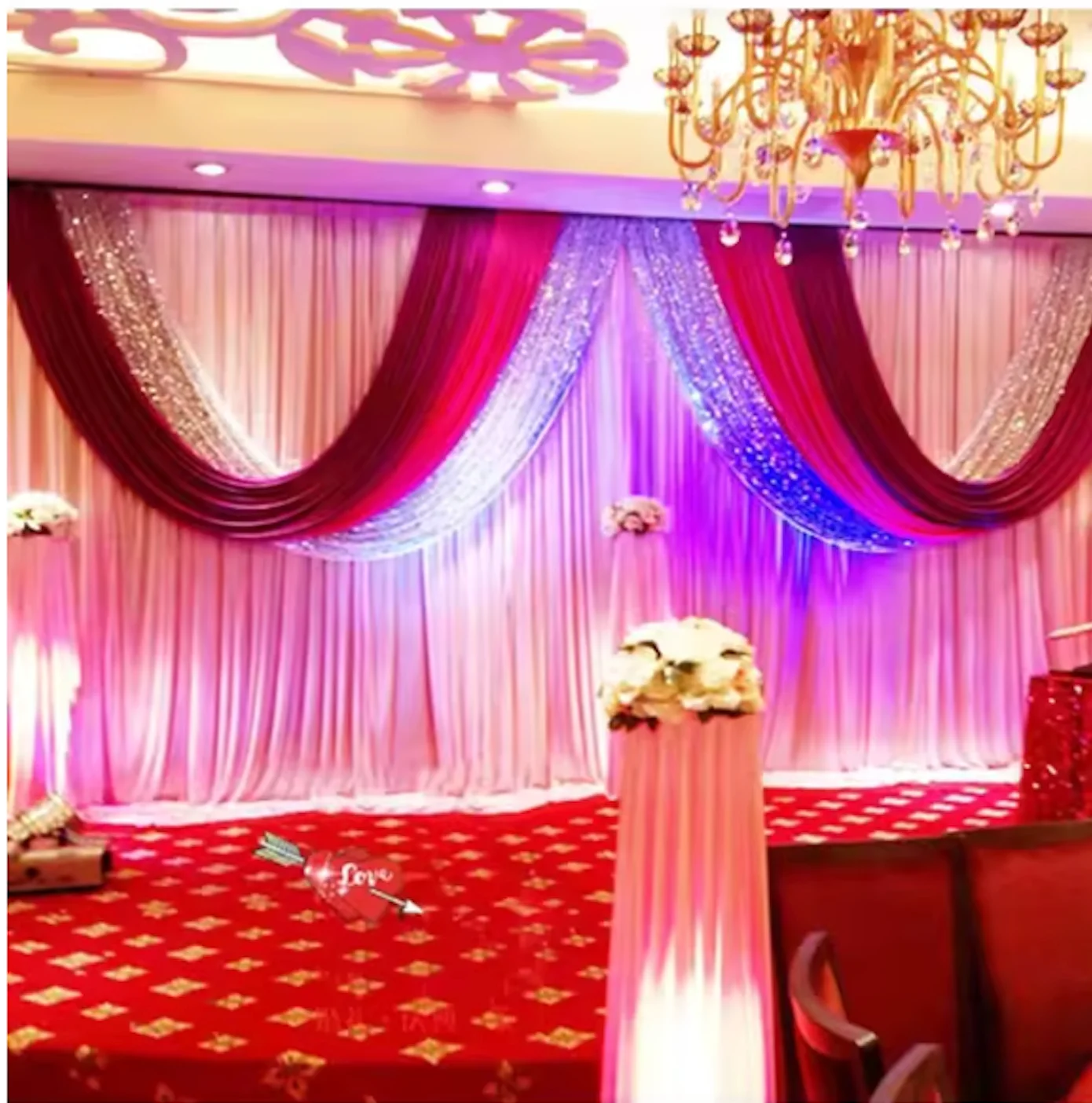 

10x20FT фон для свадебной сцены, церемония мероприятий, вечеринки, фоновые шторы с занавеской из шелковой ткани, романтические церковные украшения