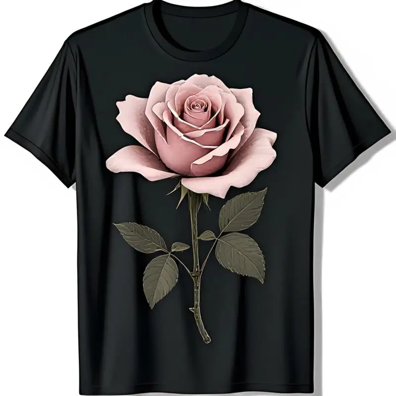 Elegant Black T Shirt With Detailed Print Floral Design For Nature Lovers