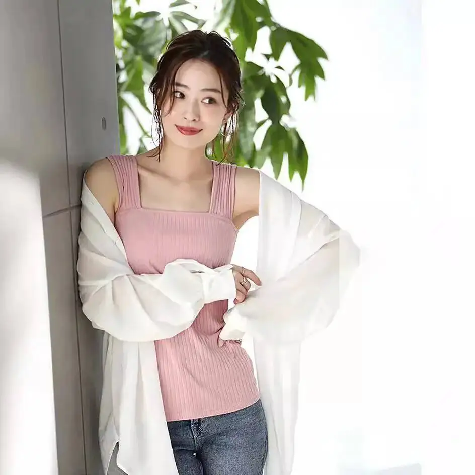 

6 Colors Cotton Lotte Base Shirt Women's Ribbed Tank Top Solid Color Camisole Inner Wear For Women