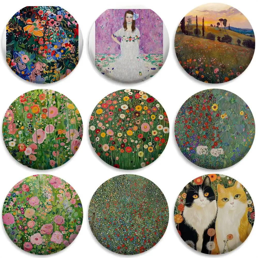 

Oil Painting Gustav K-Klimt Badges Round Exquisite Badge Brooches Creative Pins For Clothes Hat Backpack Gift Accessories
