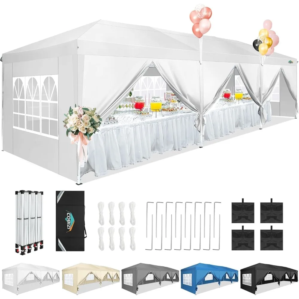 

10x30 Pop Up Canopy Tent for Parties with 8 Sidewalls Waterproof Commercial Instant Canopy 10x30 Party Tent for Backyard,