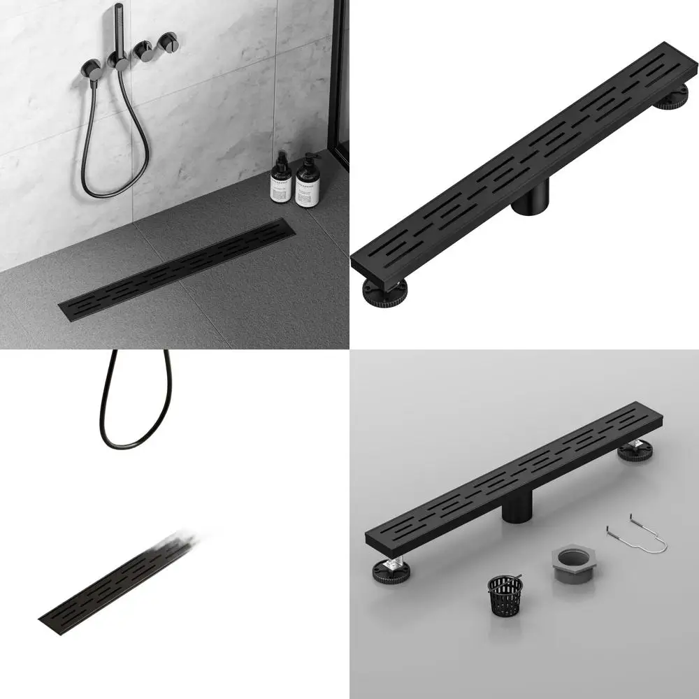 

Rectangular 28 Matte Black Shower Drain with Brick-Pattern Grate, 304 Stainless Steel Floor Drain for Bathrooms