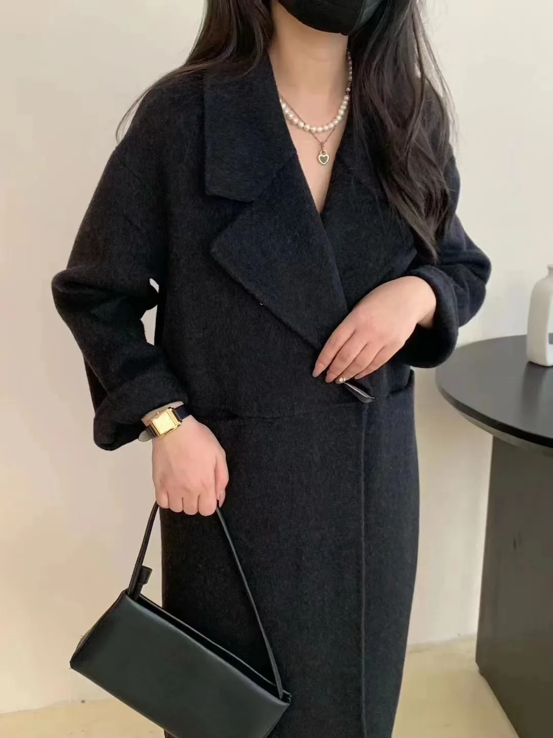 

Wool Blends Autumn and Winter Luxury 2024 New Double-sided Cashmere Overcoat Women's Long Length High-end Lapel Coats with Belt