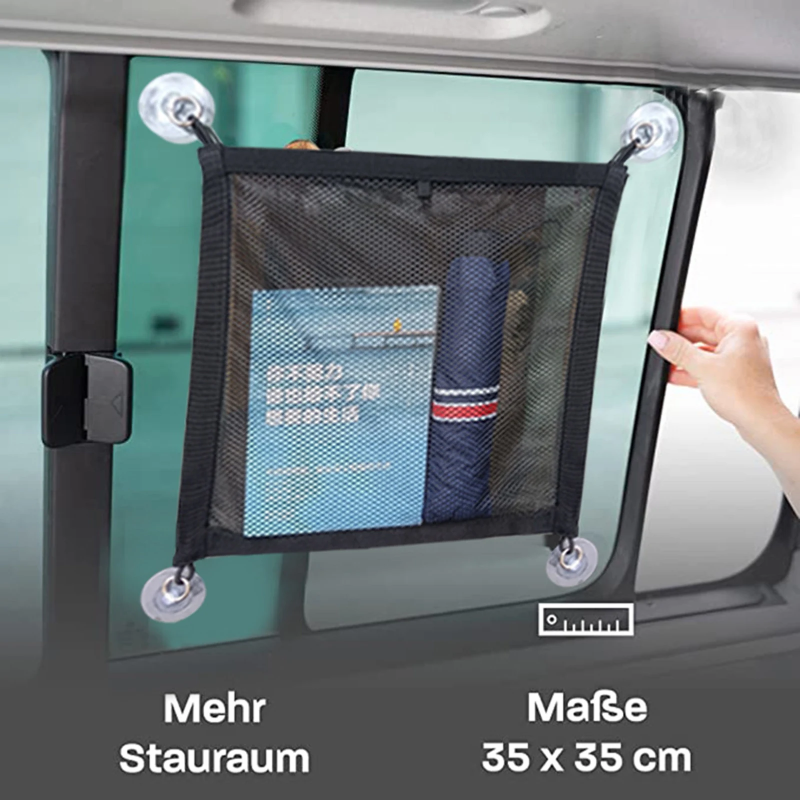 

Suction Cup Car Organizer Hanging Bag Windows Car Net Pocket Storage Bag Roof Luggage Net Storage Net Car Interior Accessories