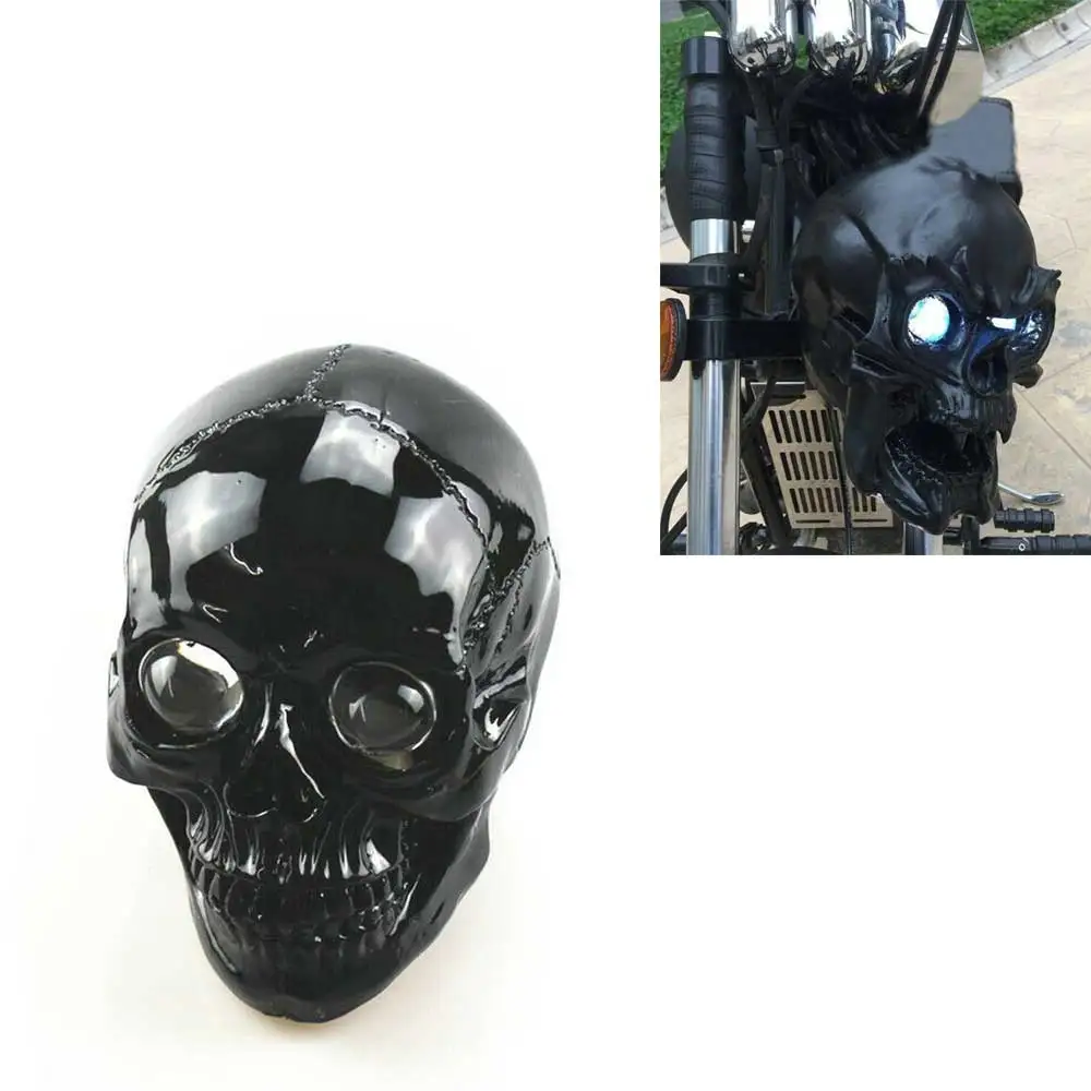 Motorcycle Accessories Black Skull Front Head Light Headlight Lamp FOR Harley Custom Chopper Touring - view 4