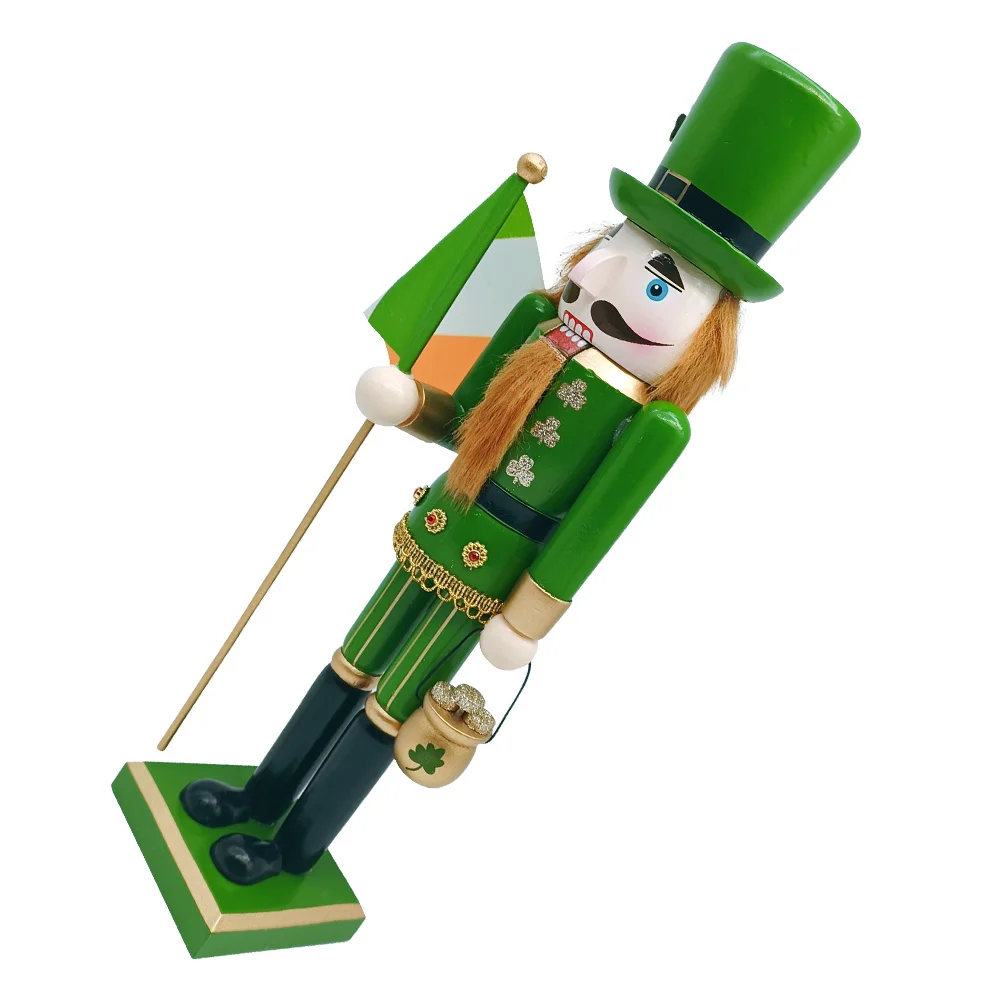 

Wooden Shamrock Nutcracker Irish Soldier Hand-Painted Lucky Ornament St Patrick's Day Party Decoration Shamrock Decor