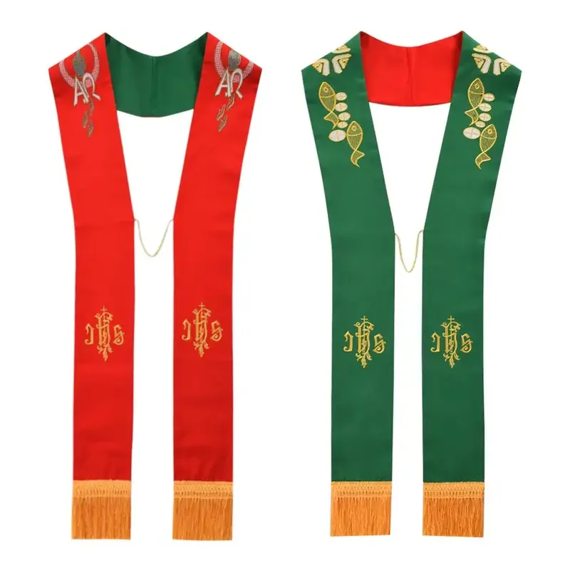 Catholic Priest Embroidered Holy Cross Reversible Clergy Jacquard Stole