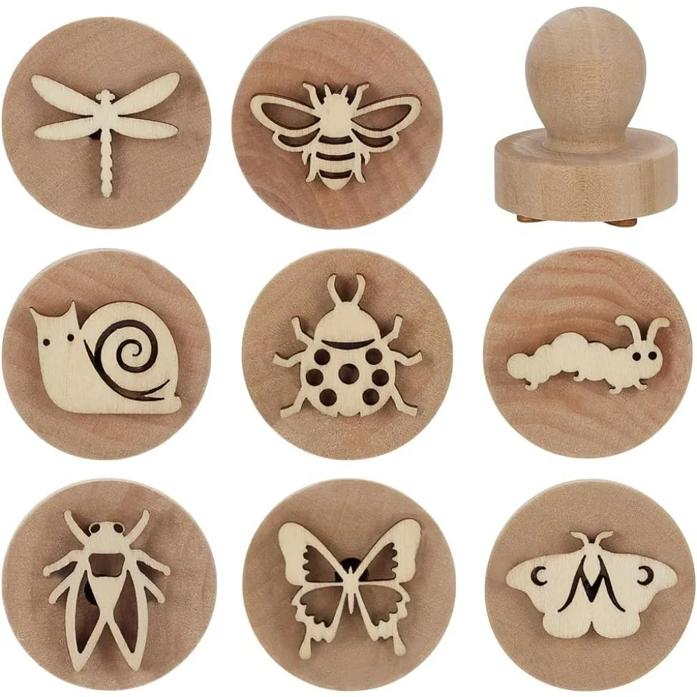 

8 шт. штампы для садовых животных, 8 стилей, круглые деревянные штампы для животных, 1,7x1,5 дюйма, мини-штампы ручной работы навахо, белая стрекоза