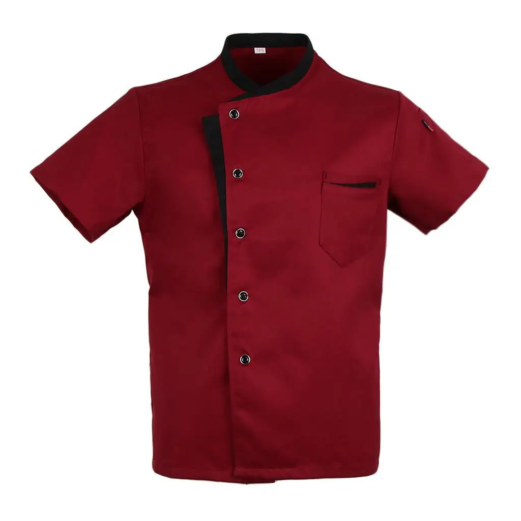 

Unisex Chef Jacket Coat Short Sleeves Shirt Hotel Kitchen Uniform Red 2XL