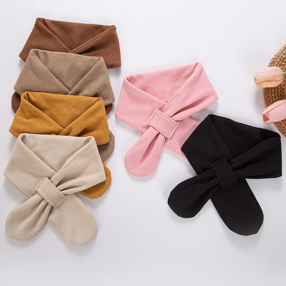 

Ins Imitation Cashmere Baby Scaf Velvet Neckerchief Solid Kids Neck Scarf Twist Bow Newborn Neck Warm Children Girl Winter Wear