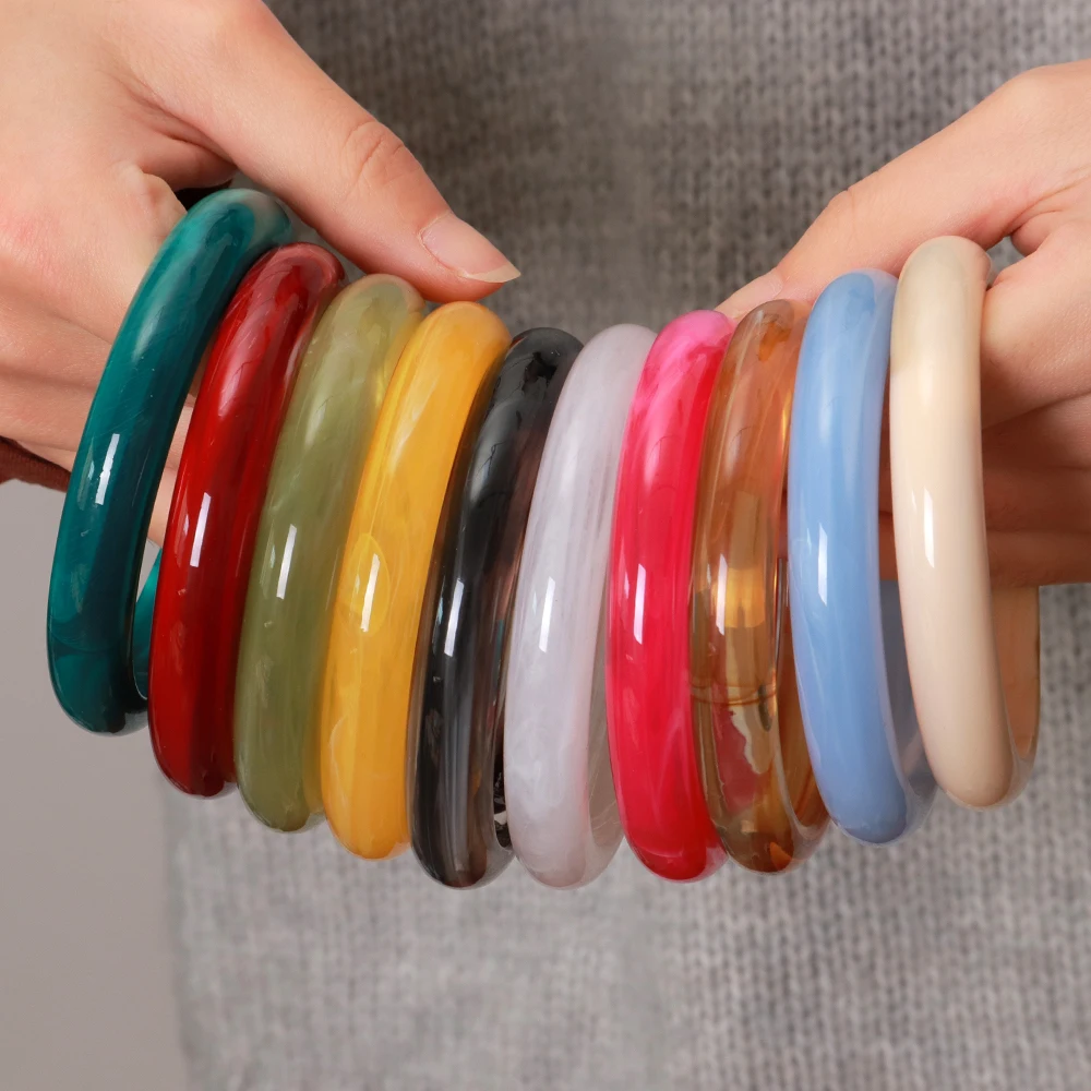 Women's Colorful Thin Round Acrylic Bangles, Boho Style