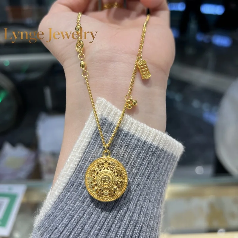 Lynge Jewelry Real 18K Gold Eight Treasure Compass Necklace for Woman Luxury AU750 Pendant Necklace Fine Jewelry High-quality Ba