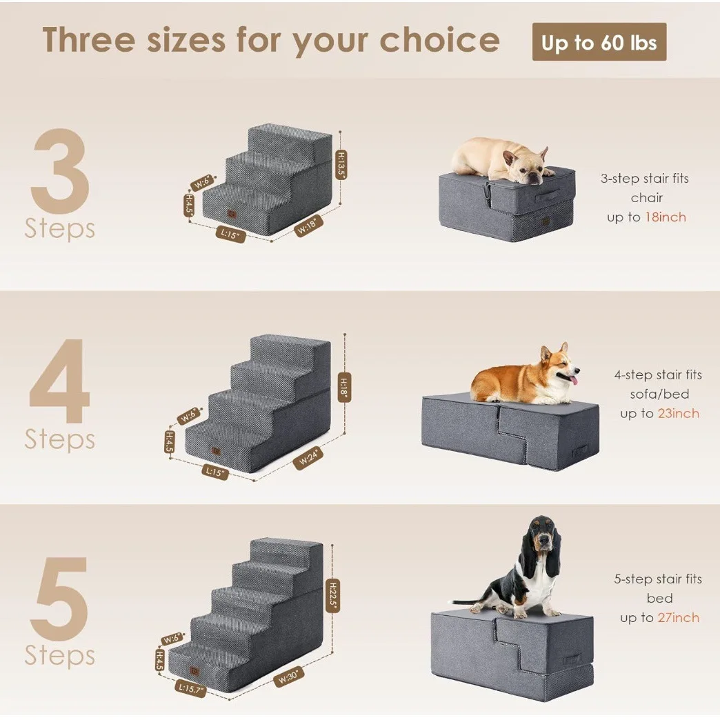 Factory Washable Foldable Pet Stairs for High Bed and Couch Climbing Non-Slip Balanced Pet Step Indoor
