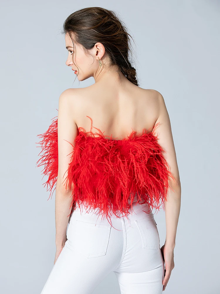 Furry Real Ostrich Feather Corsets For Women Summer Sexy Crop Top Clothes Ladies Short Fur Coats 2022 Fashion Women Clothing