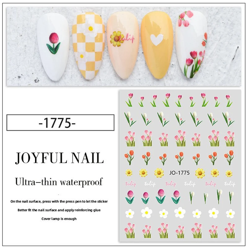 Delicado Tulip Flower Nail Adesivos, Tridimensional Decal, Watermark Nail Adesivos, Nails Suprimentos, Decorações, 1 folha