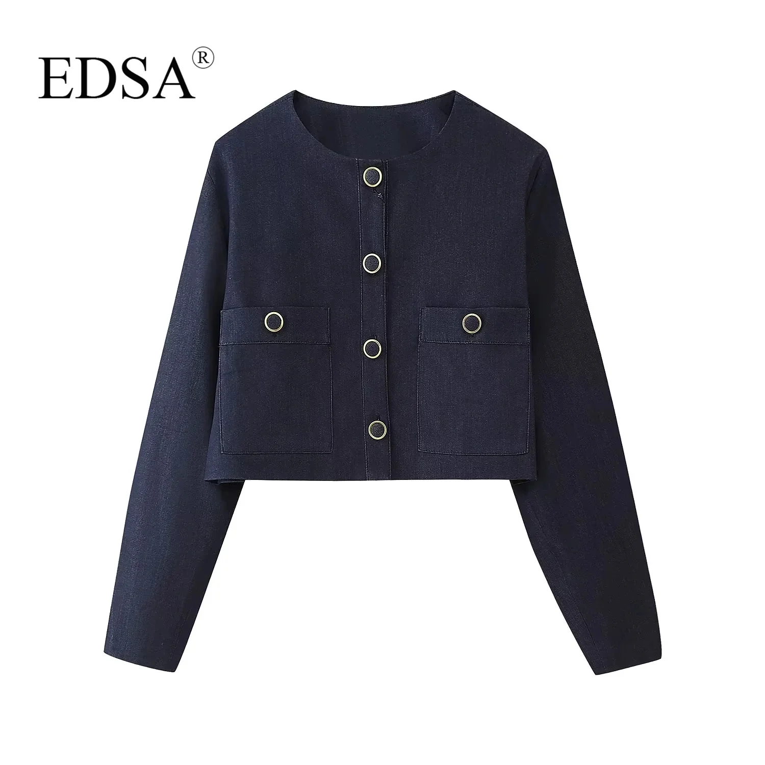 EDSA Women Fashion 2-częściowy zestaw Cropped Button Jacket & High Waist Culotte Trousers for Casual Female High Streetwear