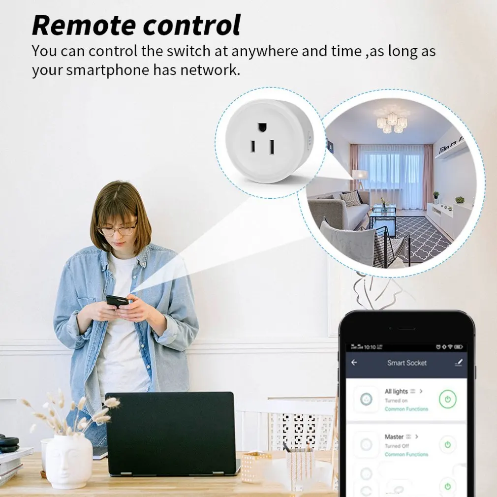 WiFi Smart Plug Socket US Wireless Outlet with Power Monitor Timer Smart Life APP Control Works with Google Home Alexa