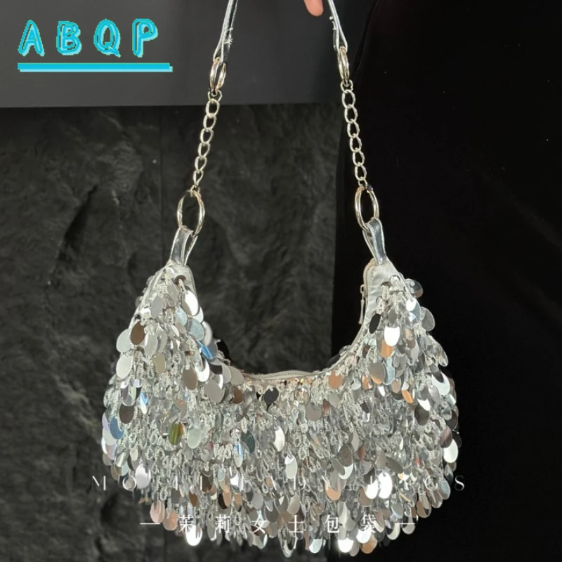 

New Women's Shoulder Bag Luxury Brand Dinner Sequins Fashion Women's Handbag Silver Shiny Casual Women's Bag Large Capacity
