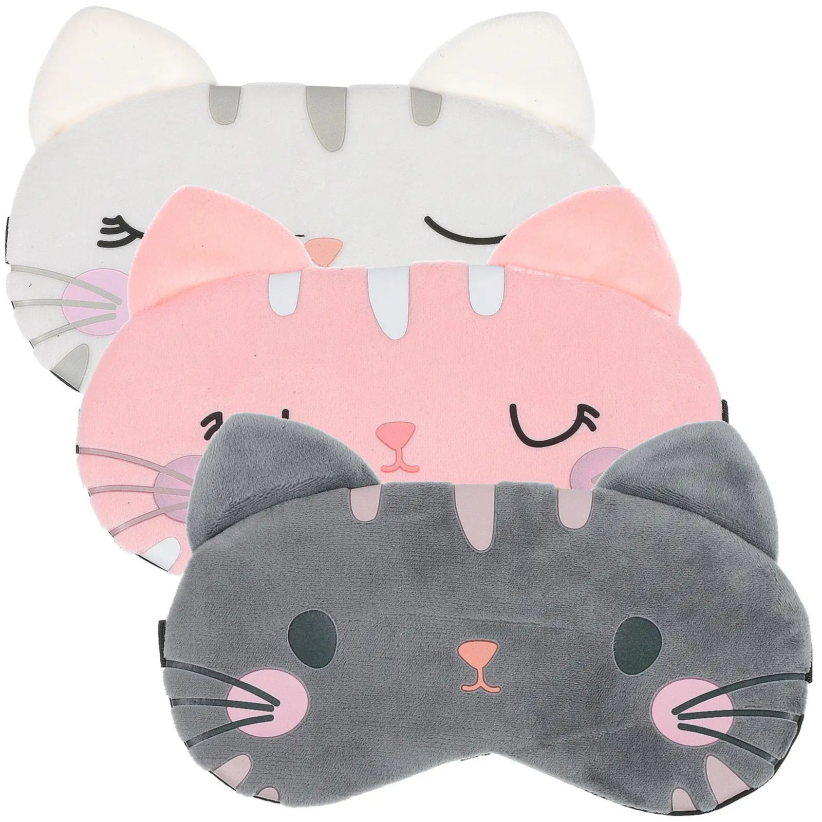 

3 Pcs Sleep Mask Eye Cover Night Blindfold Cartoon Cat Soft Comfortable Breathing Women Men Pajama Party Lightweight Portable