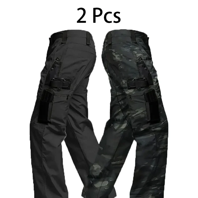 Pantalons tactiques pour hommes, 2 pièces, vêtements d'entraînement multi-poches, camouflage militaire, vêtements de travail, pantalons d'extérieur, pantalons de Combat, vêtements pour hommes