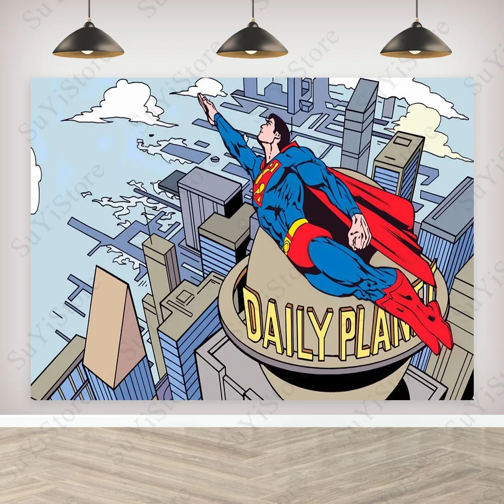 Superhero Superman Photography Backdrop DC Comics Boys Birthday Party Decoration Banner Photo Background Booth Props