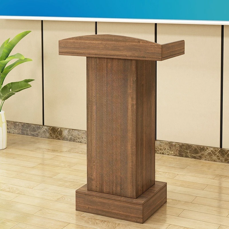 Modern Wooden Reception Desk Lectern Podium Speaker Stand Portable Adjustable Height Rolling Wheels Lockable Storage Office Desk