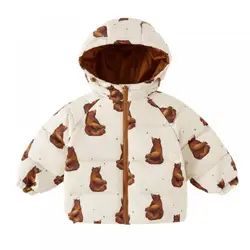 Ropa de algodón con estampado de dibujos animados para niños y niñas, a prueba de viento, cálida, con capucha, a la moda, versátil, conejo, elefante, invierno, nuevo