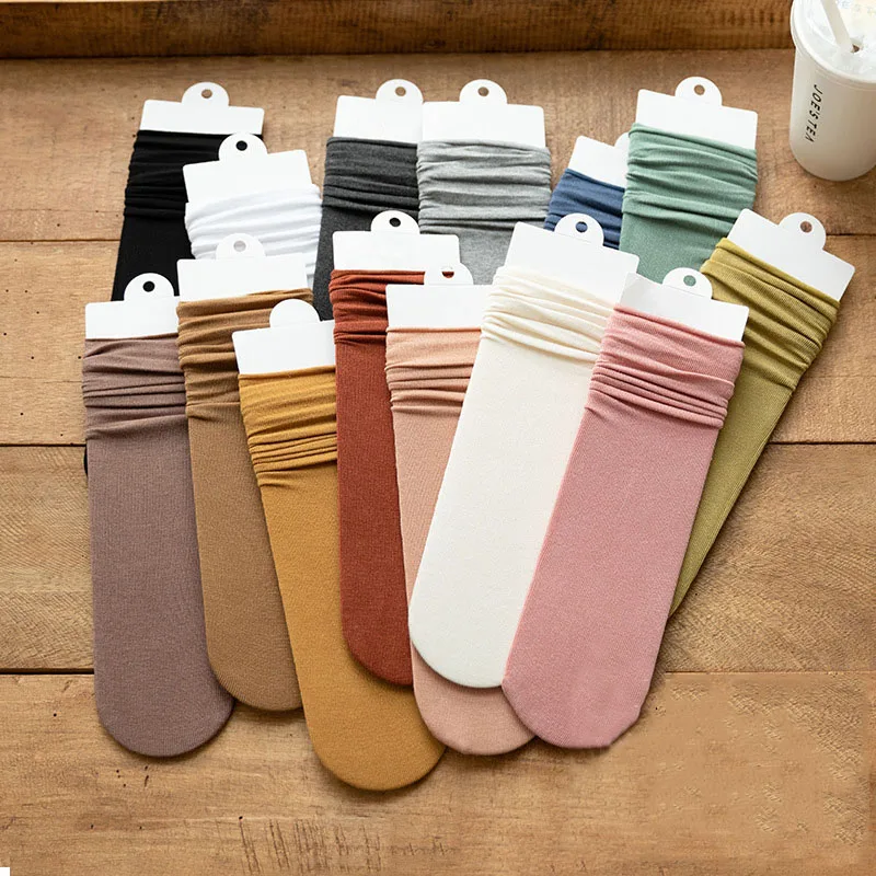 

3 Pairs 2022 Spring Hot sale Women socks lady thin high tube solid color socks female japanese style socks cotton long socks