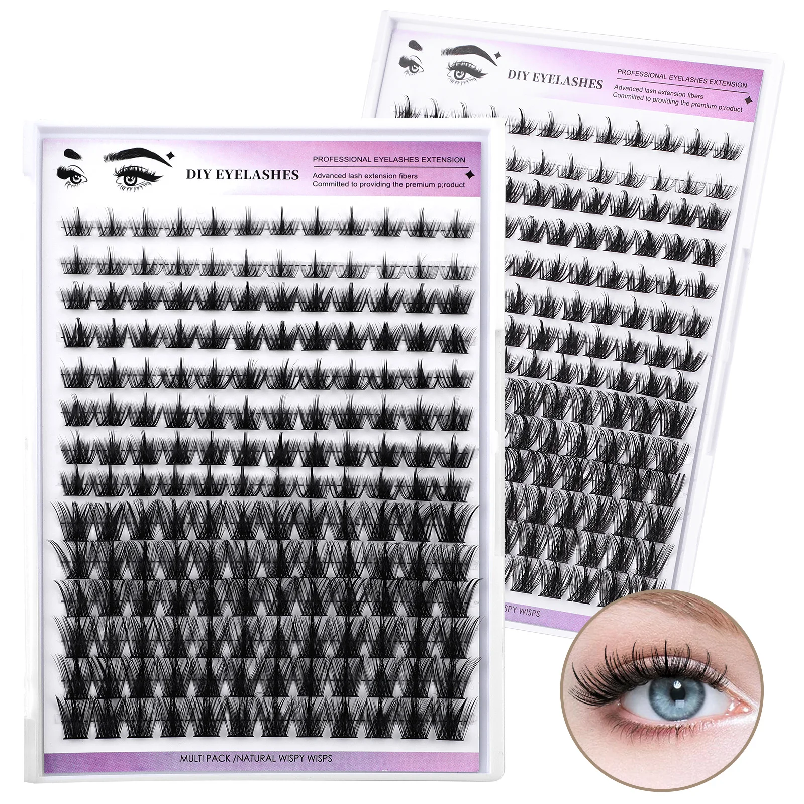 8-16mm DIY 14Rows Mix Clusters Kit  Lash Bond and Seal and Tweezer Accessories Self-Grafting EyeLashes Extension At Home