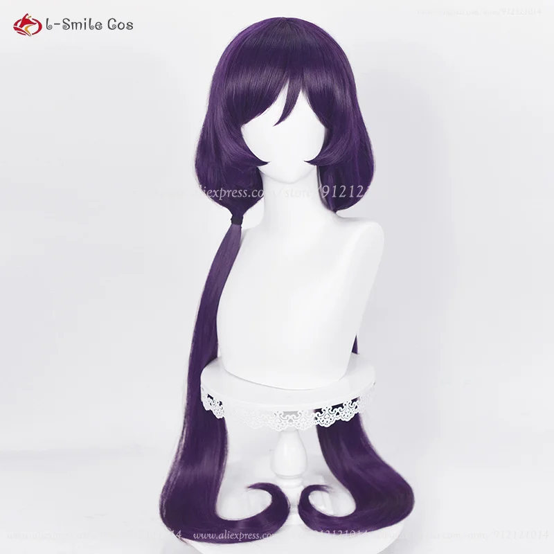 Nozomi-Peluca de Cosplay de Anime Tojo, pelo sintético resistente al calor, con doble cola de caballo, color morado y negro, 100cm de largo, con gorro