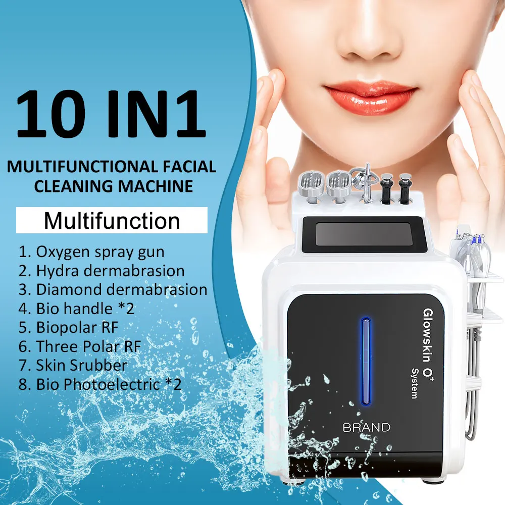 10 In 1 Hydra Dermabrasion RF Bio-lifting Spa Facial Device Water Oxygen Jet Aqua Peel Face Cleaning Hydro Facial Machine