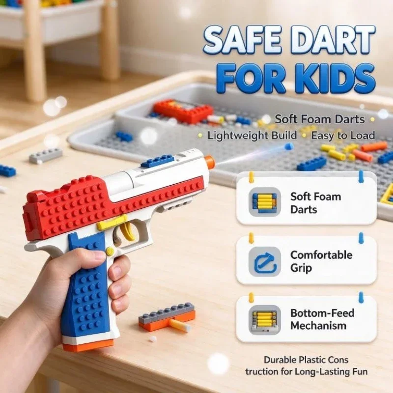Bricks Soft Dart Toy Launcher, Ejecting Shell Design, Bottom Feed Mechanical Action, Empty Mag Stop, Interesting Model Gift