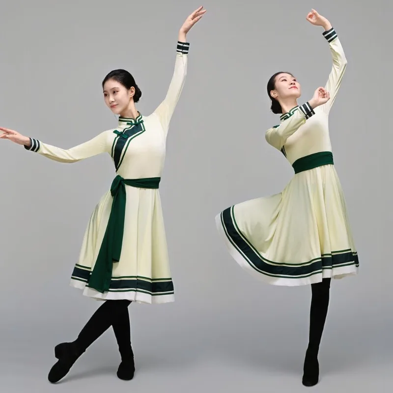 Traje de dança tibetana para mulher tradicional estilo chinês mongol roupas de prática nacional antigo desempenho de palco folclórico