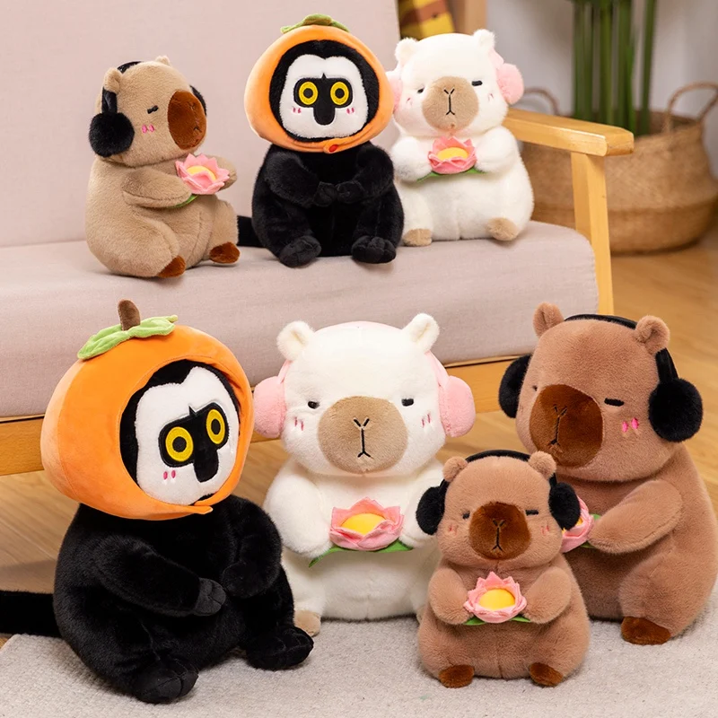 Lotus White faced Monkey Capybara Doll Plush Toy Stuffed Cartoon Sitting Zoo Animal Plushie Peluche Birthday Gift