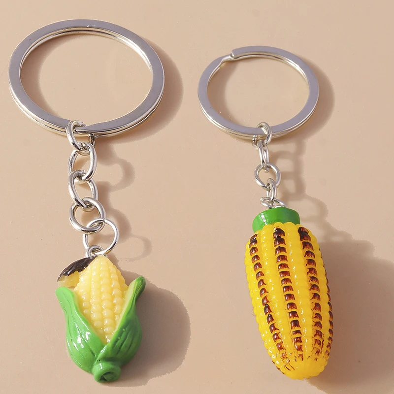 Cute Mini 3D Simulation Corn Keychain Vegetable Key Ring for Car Key Holder Women Girls Handbag Pendant DIY Jewelry Gift