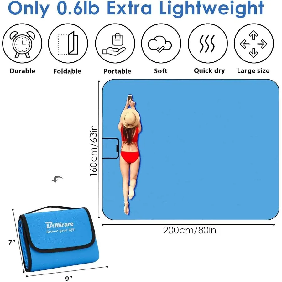 بطانية نزهة الشاطئ مقاومة للرمل بطانيات تخييم مقاومة للماء مقاس 80 × 63 بوصة كبيرة للاستخدام الخارجي بدون رمل قابلة للطي حصيرة عائلية قابلة للتعبئة #2