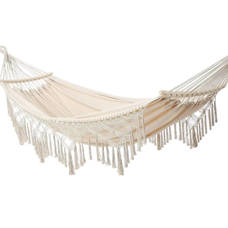 Tassel Hammock Double Outdoor Hammock Camping Indoor Leisure Hammock Exotic Wind Tassel Curved Stick Camping Hammock