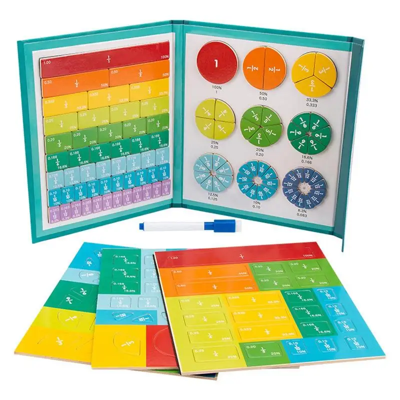 Bambini Frazione magnetica Apprendimento della matematica Giocattoli Set di libri di frazioni in legno Sussidi didattici parrocchiali AritmeticLearning Giocattoli educativi