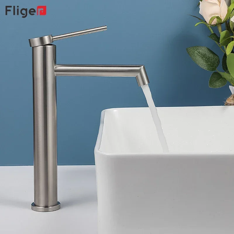 Fliger Modern Basin Faucets Tall Bathroom Faucet Stainless steel Waterfall Bathroom Sink Faucet Hot Cold Water Mixer Taps