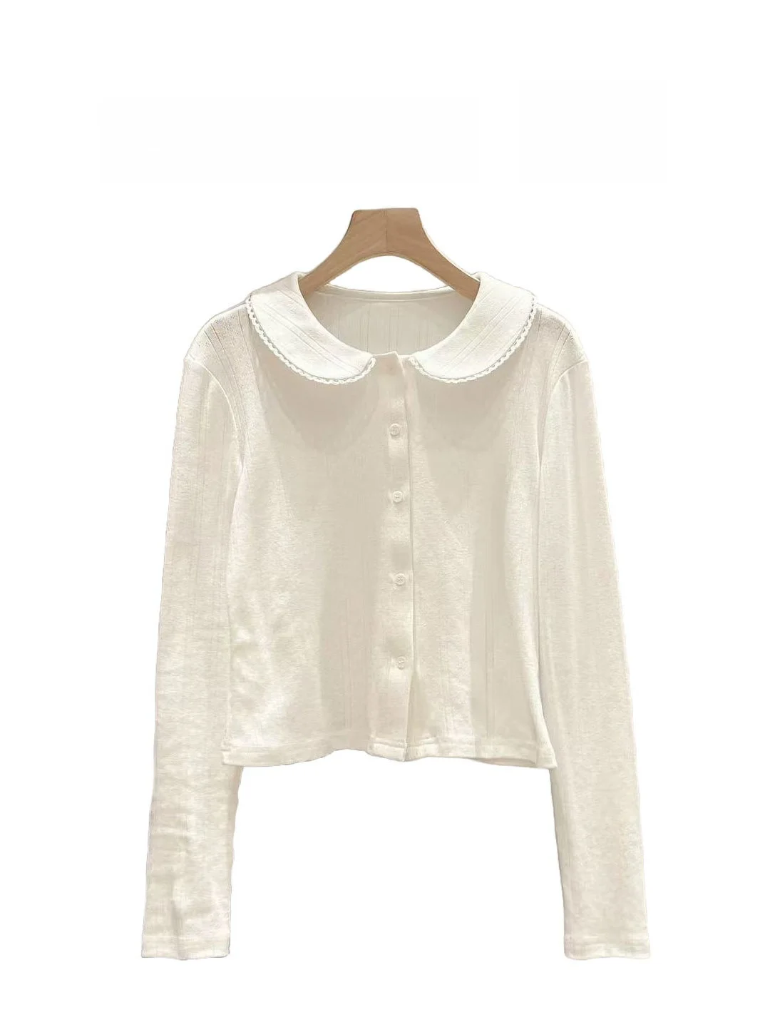 

Autumn 2025 Design Sensation Doll Collar Long Sve Women's irt Slim Fit Inner Wear Base irt Turn Collar Open Cardigan