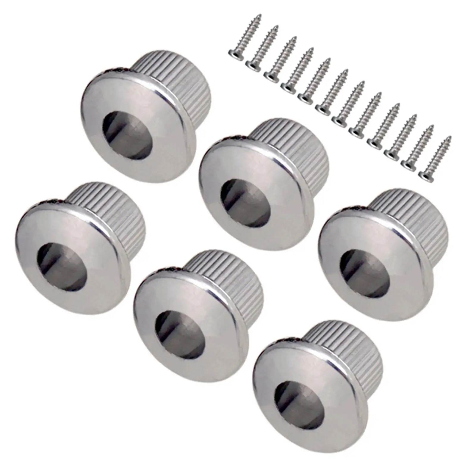6x Chrome Guitar Conversion Bushings Ferrules Tuning Nuts with Screws Hardware 10mm Open Hole for Semi Closed Guitar