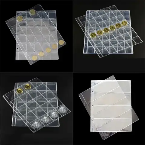 10PCS 동전 수집 도서 20/30/42 그리드 4 라인 지폐 수집 PVC 투명 내부 페이지 250X200 Mm 동전 느슨한 잎