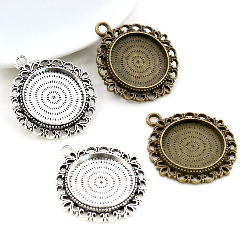 10pcs 20mm Inner Size Antique Silver Plated And Bronze Colors Pattern Style Cabochon Base Setting Charms Pendant