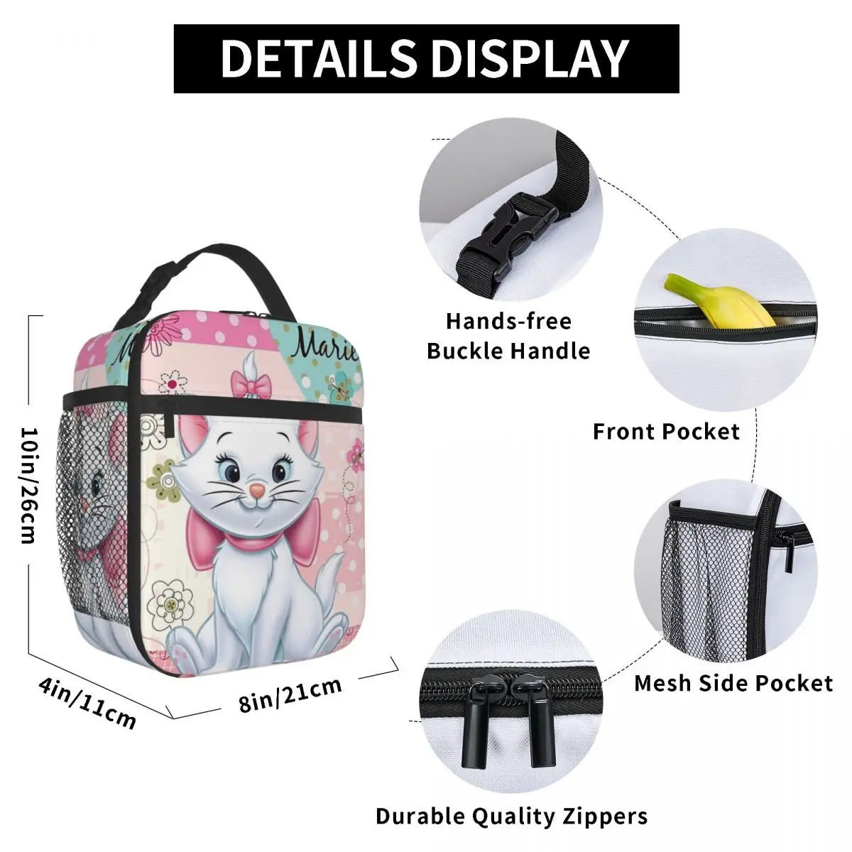 Custom Movie Marie Cat Lunch Bag for Women Cooler Thermal Insulated Bento Box Kids School Children Waterproof Tote Bags