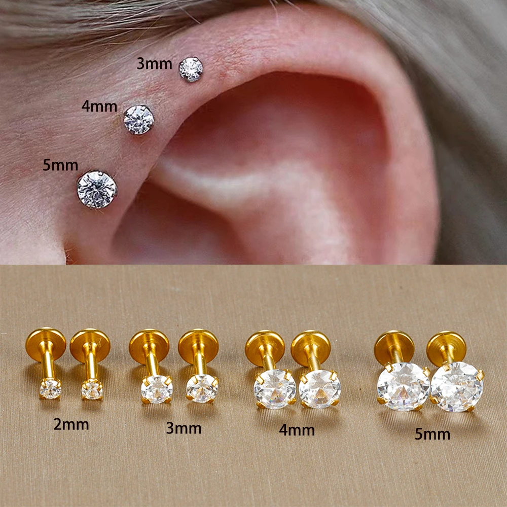 2PC Labret Tragus stadniny kolczyki 16G chirurgiczna stal nierdzewna CZ kryształ Monroe Helix Cartialge muszla Medusa wargi piercing