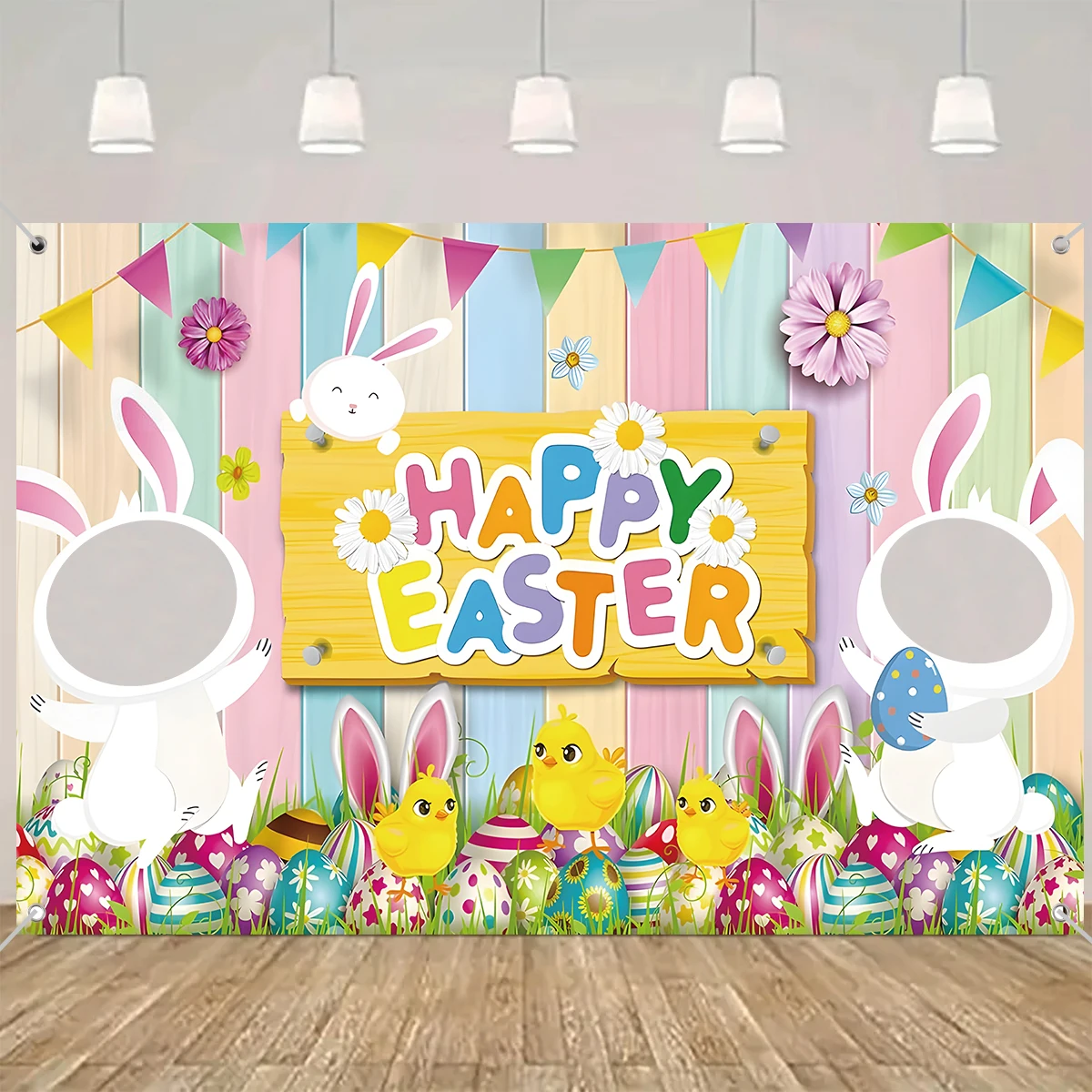 Easter Decoration Face In Holes Gifts Easter Rabbit Egg Backdrops Happy Easter Decor Customized Backgrounds Studio Photo Props