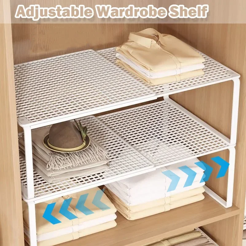 yes1pc Wardrobe Scalable Layered Partition Board Stackable Large-capacity Shelf Shoe Cabinet Sorting Board Wardrobe Organizer