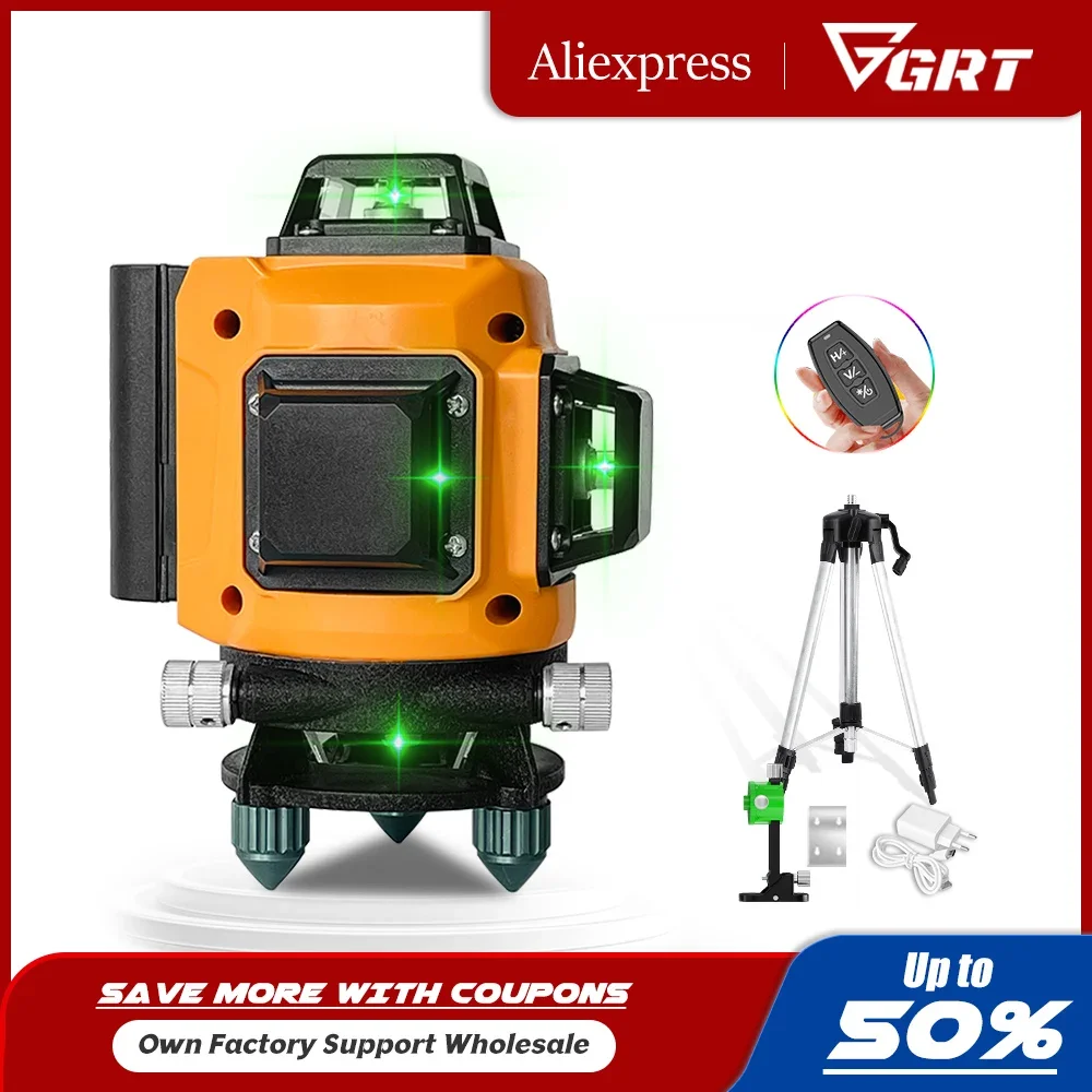 

12/16 Lines Laser Level 3D/4D Self-Leveling Green Beam 360 Horizontal and Vertical Cross with Swivel Tripod Nivel Láser